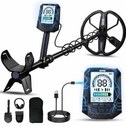 SUNPOW Premium Rechargeable Metal Detector Kit, 11" IP68 DD Coil 10" Depth, 6 Metal ID 5 Modes 24H Backlit LCD, Shovel Backpack Headphones for Gold Prospecting Beach Treasure Hunting