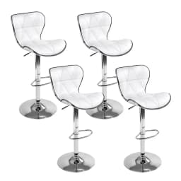 Set of 4 Adjustable Gas Lift Leather Bar Stools White Modern Kitchen Counter Chairs