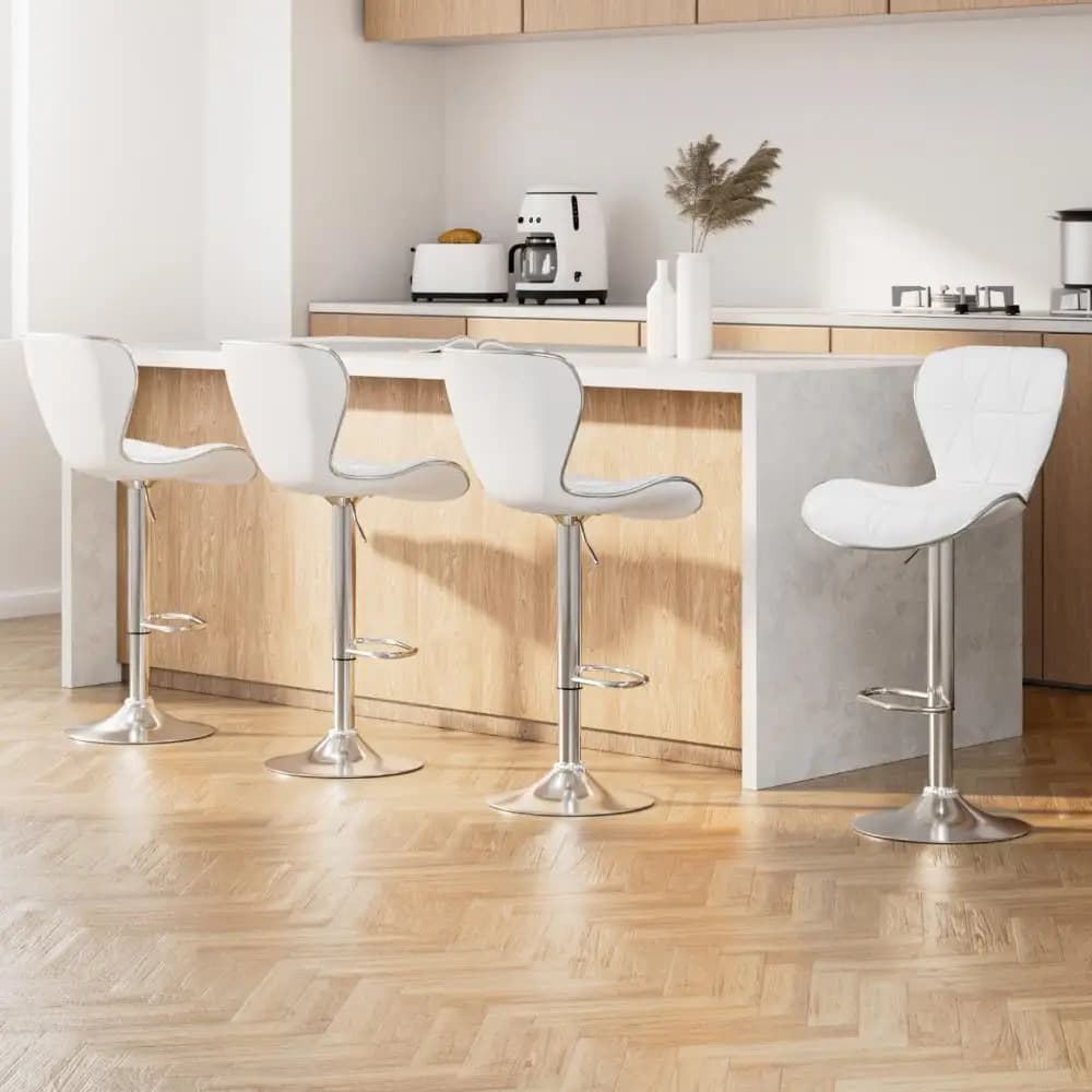Set of 4 Adjustable Gas Lift Leather Bar Stools White Modern Kitchen Counter Chairs
