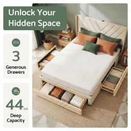 Double Bed Frame with Charging Station Storage Drawers Beige Heavy Duty Quiet Support 300KG