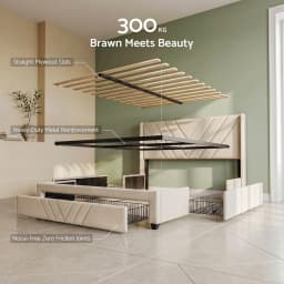 Double Bed Frame with Charging Station Storage Drawers Beige Heavy Duty Quiet Support 300KG