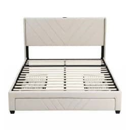 Double Bed Frame with Charging Station Storage Drawers Beige Heavy Duty Quiet Support 300KG