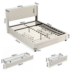 Double Bed Frame with Charging Station Storage Drawers Beige Heavy Duty Quiet Support 300KG