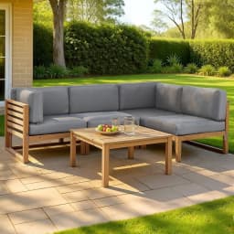 4 Piece Outdoor Wooden Sofa Set Patio Lounge Furniture with Coffee Table and Cushions