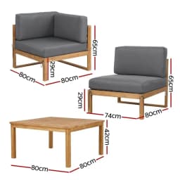 4 Piece Outdoor Wooden Sofa Set Patio Lounge Furniture with Coffee Table and Cushions