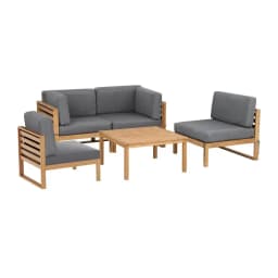 4 Piece Outdoor Wooden Sofa Set Patio Lounge Furniture with Coffee Table and Cushions