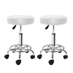 Set of 2 White Round Swivel Salon Stools Adjustable Height Chair for Beauty Spa Tattoo Reception Use