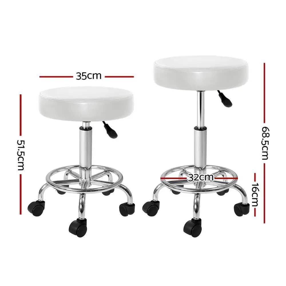 Set of 2 White Round Swivel Salon Stools Adjustable Height Chair for Beauty Spa Tattoo Reception Use