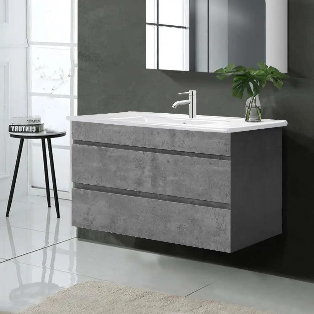 915mm Grey Bathroom Vanity Unit with Basin Modern Freestanding Sink Cabinet Compact Storage Wash Basin Set