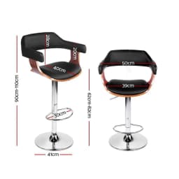 Black Leather Gas Lift Bar Stool with Armrest Adjustable Swivel Counter Chair