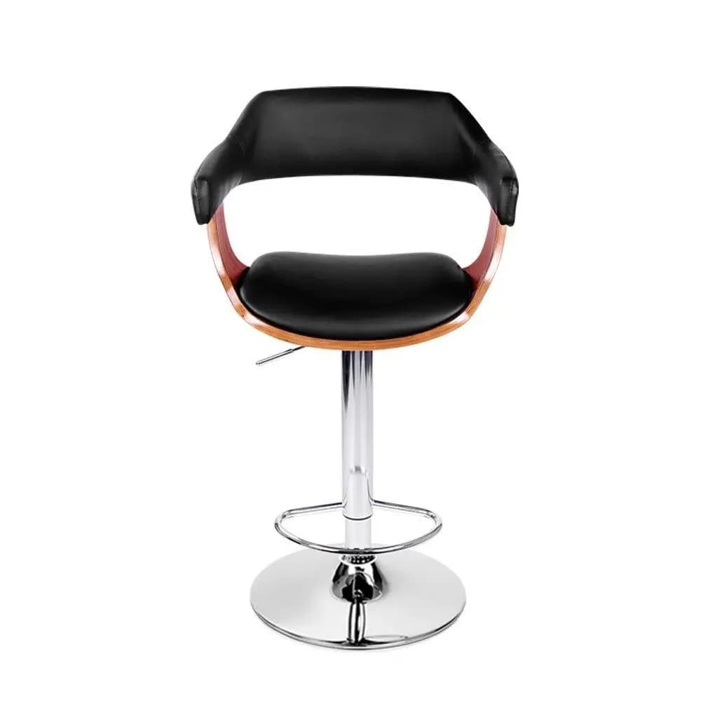 Black Leather Gas Lift Bar Stool with Armrest Adjustable Swivel Counter Chair