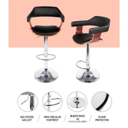 Black Leather Gas Lift Bar Stool with Armrest Adjustable Swivel Counter Chair