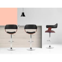 Black Leather Gas Lift Bar Stool with Armrest Adjustable Swivel Counter Chair