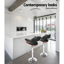 Black Leather Gas Lift Bar Stool with Armrest Adjustable Swivel Counter Chair