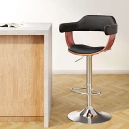 Black Leather Gas Lift Bar Stool with Armrest Adjustable Swivel Counter Chair