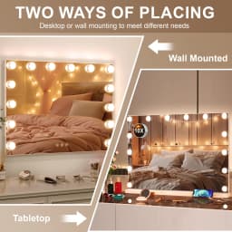 Hollywood Vanity Mirror with 14/17 LED Bulbs, 3 Color Dimmable, Touch Control, USB Charging, Tabletop Makeup Vanity Mirror