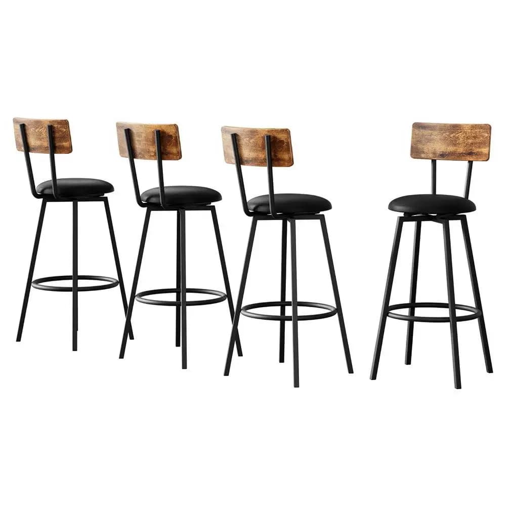 Set of 4 Industrial Upholstered Bar Stools Steel Frame Scratch Resistant Counter Chairs