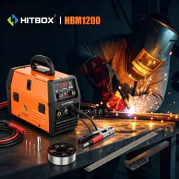 HITBOX HBM1200 3 IN 1 Gasless MIG Welder Inverter Welding Machine MIG/ARC/Lift TIG Semi-Automatic Portable No Gas Flux Core Welder for Home DIY Outdoor Repair