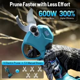 Jemi Tool brushless cordless electric pruning shears feature two cutting modes, suitable for gardening tree trimming and pot decoration. The sharp and sturdy blades can cut a maximum diameter of 30mm.