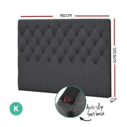King Size Charcoal Fabric Upholstered Bed Headboard Bedroom Furniture