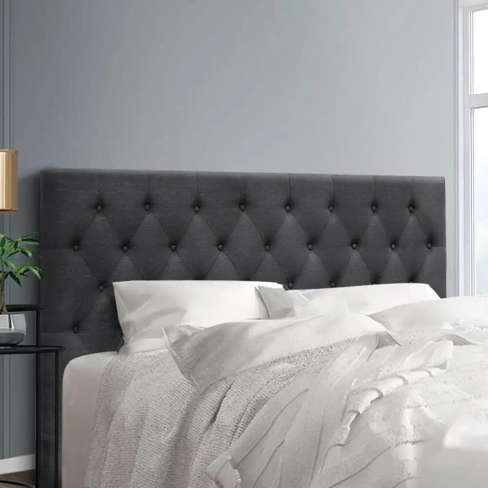King Size Charcoal Fabric Upholstered Bed Headboard Bedroom Furniture