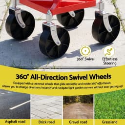Garden Cart Seat Rolling Stool 360 Degree Swivel Height Adjustable Heavy Duty Red