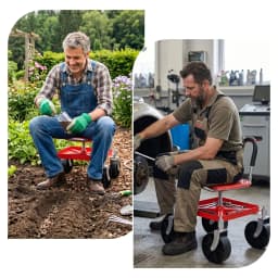Garden Cart Seat Rolling Stool 360 Degree Swivel Height Adjustable Heavy Duty Red