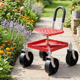 Garden Cart Seat Rolling Stool 360 Degree Swivel Height Adjustable Heavy Duty Red
