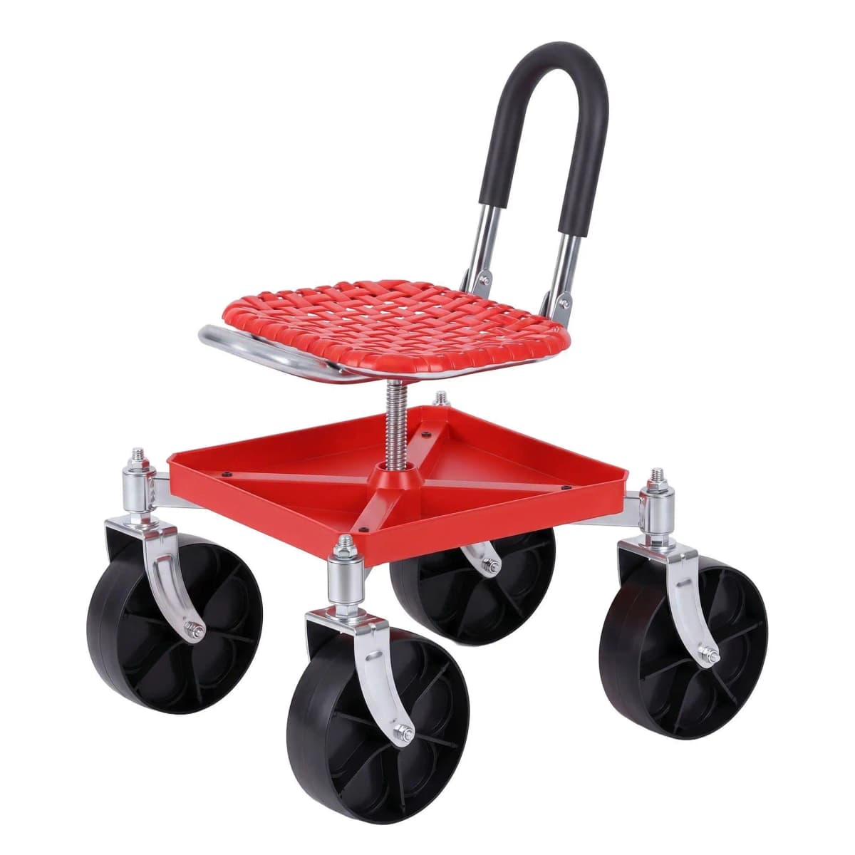Garden Cart Seat Rolling Stool 360 Degree Swivel Height Adjustable Heavy Duty Red