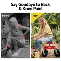 Garden Cart Seat Rolling Stool 360 Degree Swivel Height Adjustable Heavy Duty Red