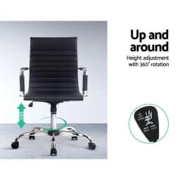 Office Chair Mid Back PU Leather Conference Chair Black Padded Ergonomic Swivel Desk Chair for Office Meeting Room Home Use