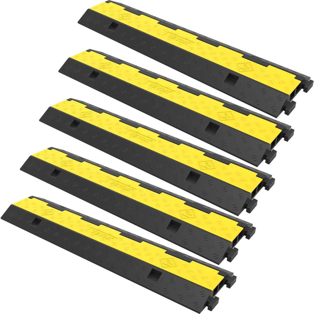 VEVOR Cable Protector Ramp 5 Packs 2 Channels Speed Bump Hump 11000 LBS Load Capacity, Protective Wire Cord Ramp Driveway Rubber