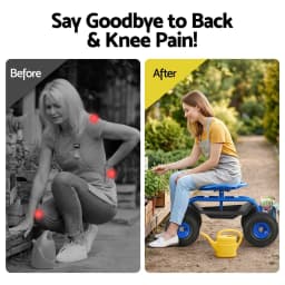 Garden Seat with Wheels 360 Degree Swivel Adjustable Height Heavy Duty Rolling Stool 150kg Capacity for Outdoor Use