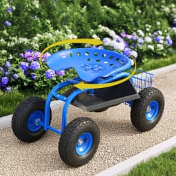 Garden Seat with Wheels 360 Degree Swivel Adjustable Height Heavy Duty Rolling Stool 150kg Capacity for Outdoor Use