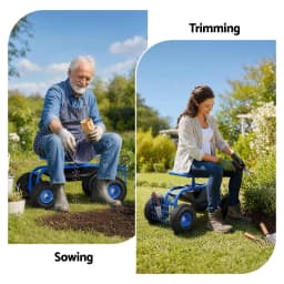 Garden Seat with Wheels 360 Degree Swivel Adjustable Height Heavy Duty Rolling Stool 150kg Capacity for Outdoor Use