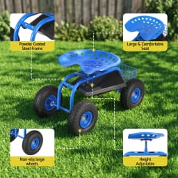 Garden Seat with Wheels 360 Degree Swivel Adjustable Height Heavy Duty Rolling Stool 150kg Capacity for Outdoor Use