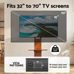 Universal Wood TV Stand Swivel Height Adjustable Tray for 32 to 70 Inch TVs