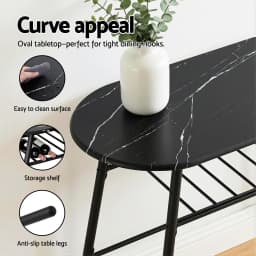3 Piece Bistro Dining Table Set with Storage Shelf and Wine Rack Black Marble Style Kitchen Furniture