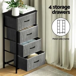 Tall Grey 4 Drawer Storage Chest Bedroom Dresser Modern Wooden Tallboy Cabinet