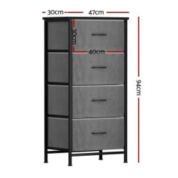 Tall Grey 4 Drawer Storage Chest Bedroom Dresser Modern Wooden Tallboy Cabinet
