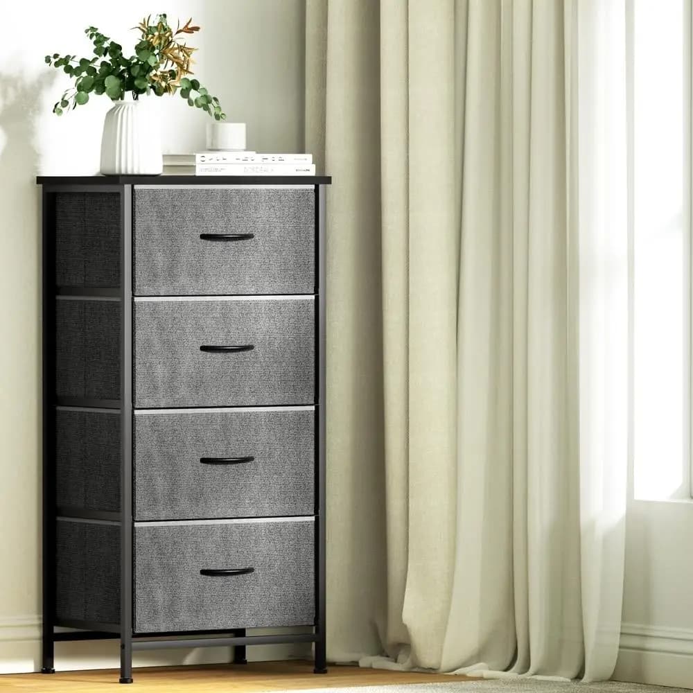 Tall Grey 4 Drawer Storage Chest Bedroom Dresser Modern Wooden Tallboy Cabinet