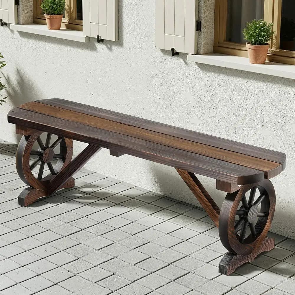 Outdoor Wooden Garden Bench Seat Patio Furniture Dining Chair Wagon Style Outdoor Seating