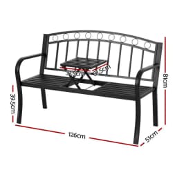 Outdoor Garden Bench Loveseat Steel Folding Patio Table Furniture Black Seat Outdoor Terrace Backyard Dual Seat Lounge Chair