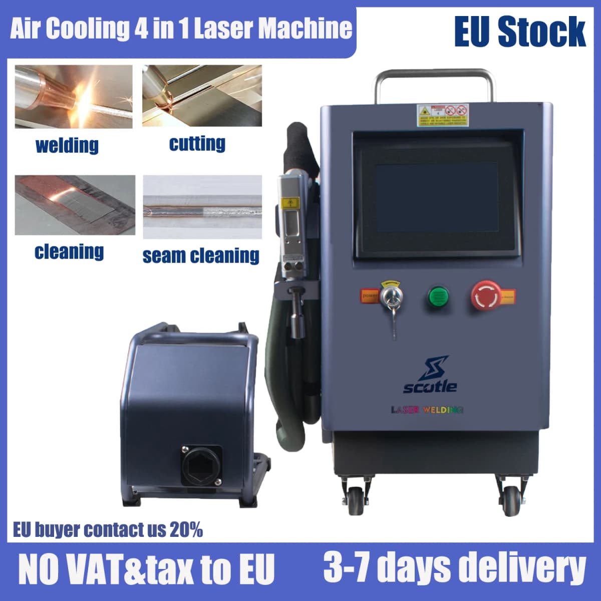 4 in 1 Air Cooled Laser Machine Strong Cutting Welding Cleaning for Metal 2000W Air Cooling Handheld Laser Welder Welding Guns