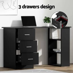 120cm Computer Desk with 3 Drawers and Open Shelves Ergonomic Armless Office Chair with Wheels Height Adjustable for home Office Study