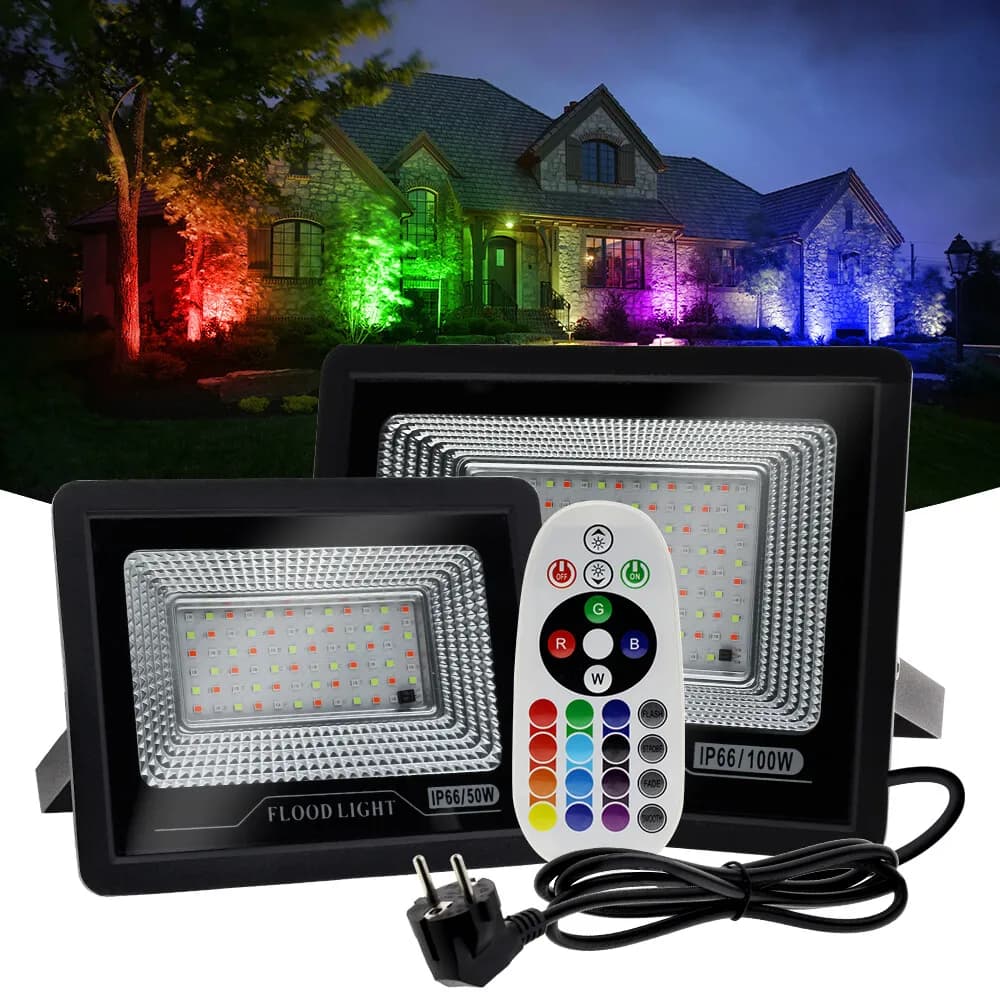 LED Flood Light 50W/100W RGB Floodlight Color Changing Spotlight AU Plug Outdoor Lamp