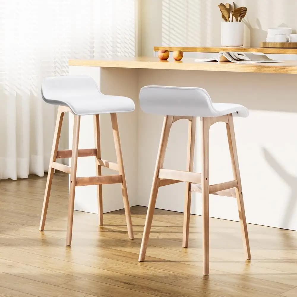 2 Pack Wooden Bar Stools White Counter Height Kitchen Seating Modern Solid Wood Stools
