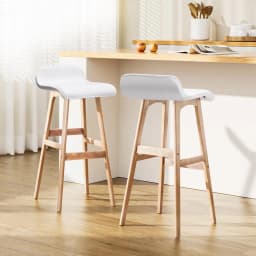 2 Pack Wooden Bar Stools White Counter Height Kitchen Seating Modern Solid Wood Stools