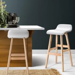 2 Pack Wooden Bar Stools White Counter Height Kitchen Seating Modern Solid Wood Stools