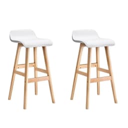 2 Pack Wooden Bar Stools White Counter Height Kitchen Seating Modern Solid Wood Stools